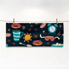 Seamless pattern with breakfast symbols morning coffee Hand Towel