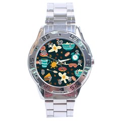 Seamless pattern with breakfast symbols morning coffee Stainless Steel Analogue Watch