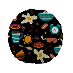 Seamless pattern with breakfast symbols morning coffee Standard 15  Premium Round Cushions