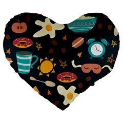 Seamless pattern with breakfast symbols morning coffee Large 19  Premium Heart Shape Cushions