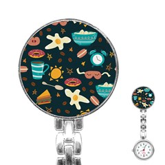 Seamless pattern with breakfast symbols morning coffee Stainless Steel Nurses Watch