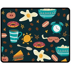 Seamless pattern with breakfast symbols morning coffee Double Sided Fleece Blanket (Medium) 