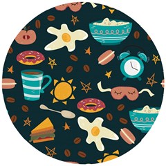 Seamless Pattern With Breakfast Symbols Morning Coffee Wooden Puzzle Round by BangZart