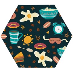 Seamless Pattern With Breakfast Symbols Morning Coffee Wooden Puzzle Hexagon by BangZart