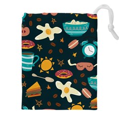 Seamless Pattern With Breakfast Symbols Morning Coffee Drawstring Pouch (4xl)