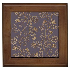 Seamless Pattern Gold Floral Ornament Dark Background Fashionable Textures Golden Luster Framed Tile by BangZart