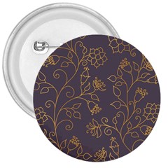 Seamless Pattern Gold Floral Ornament Dark Background Fashionable Textures Golden Luster 3  Buttons by BangZart