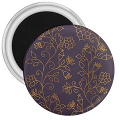 Seamless Pattern Gold Floral Ornament Dark Background Fashionable Textures Golden Luster 3  Magnets by BangZart