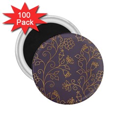 Seamless Pattern Gold Floral Ornament Dark Background Fashionable Textures Golden Luster 2 25  Magnets (100 Pack)  by BangZart