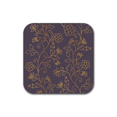 Seamless Pattern Gold Floral Ornament Dark Background Fashionable Textures Golden Luster Rubber Coaster (square)  by BangZart