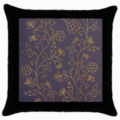 Seamless Pattern Gold Floral Ornament Dark Background Fashionable Textures Golden Luster Throw Pillow Case (black) by BangZart