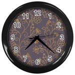 Seamless pattern gold floral ornament dark background fashionable textures golden luster Wall Clock (Black) Front