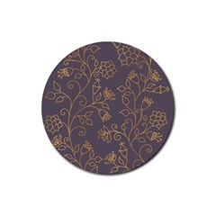 Seamless Pattern Gold Floral Ornament Dark Background Fashionable Textures Golden Luster Rubber Coaster (round)  by BangZart