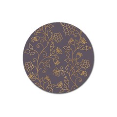 Seamless Pattern Gold Floral Ornament Dark Background Fashionable Textures Golden Luster Magnet 3  (round) by BangZart