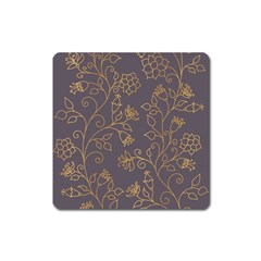 Seamless Pattern Gold Floral Ornament Dark Background Fashionable Textures Golden Luster Square Magnet by BangZart