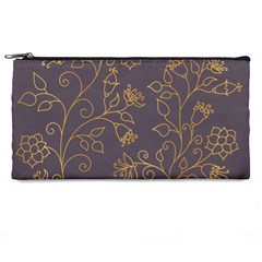 Seamless Pattern Gold Floral Ornament Dark Background Fashionable Textures Golden Luster Pencil Case by BangZart