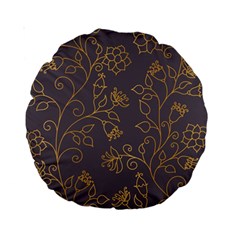 Seamless Pattern Gold Floral Ornament Dark Background Fashionable Textures Golden Luster Standard 15  Premium Round Cushions by BangZart