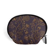 Seamless Pattern Gold Floral Ornament Dark Background Fashionable Textures Golden Luster Accessory Pouch (small) by BangZart