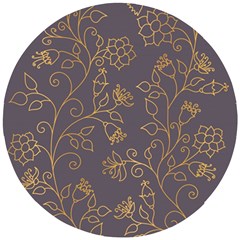 Seamless Pattern Gold Floral Ornament Dark Background Fashionable Textures Golden Luster Wooden Puzzle Round by BangZart