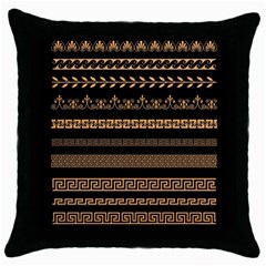 Set Antique Greek Borders Seamless Ornaments Golden Color Black Background Flat Style Greece Concept Throw Pillow Case (black) by BangZart