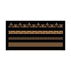 Set Antique Greek Borders Seamless Ornaments Golden Color Black Background Flat Style Greece Concept Yoga Headband by BangZart