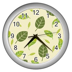 Leaf Spring Seamless Pattern Fresh Green Color Nature Wall Clock (silver) by BangZart