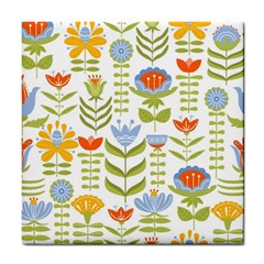 Seamless Pattern With Various Flowers Leaves Folk Motif Tile Coaster by BangZart