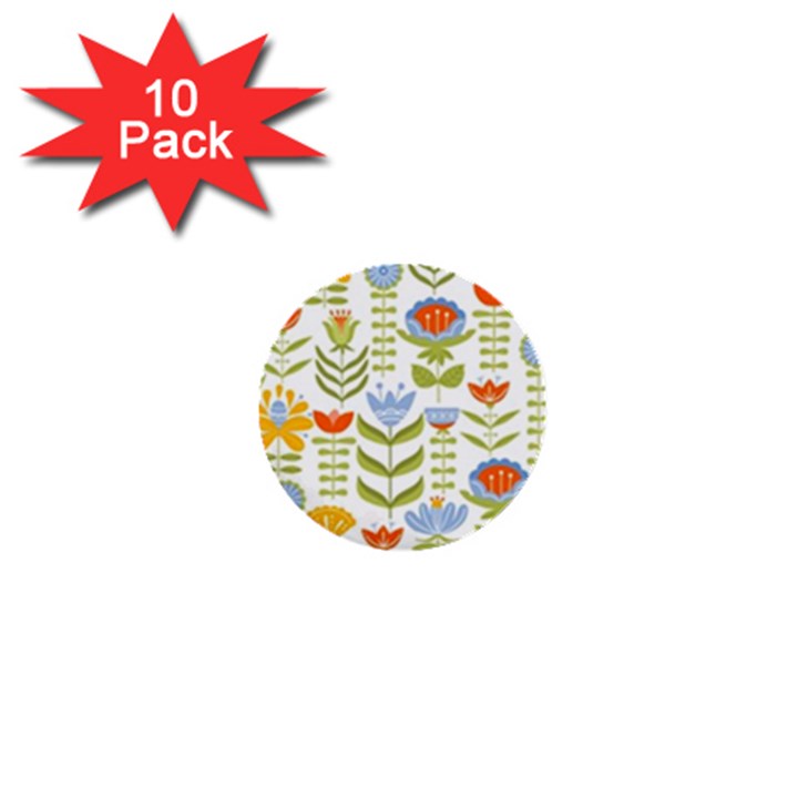 Seamless pattern with various flowers leaves folk motif 1  Mini Buttons (10 pack) 