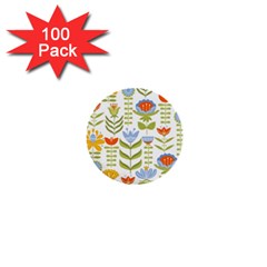 Seamless Pattern With Various Flowers Leaves Folk Motif 1  Mini Buttons (100 Pack)  by BangZart