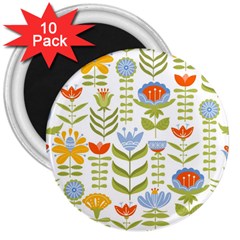 Seamless Pattern With Various Flowers Leaves Folk Motif 3  Magnets (10 Pack)  by BangZart