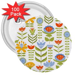 Seamless Pattern With Various Flowers Leaves Folk Motif 3  Buttons (100 Pack)  by BangZart