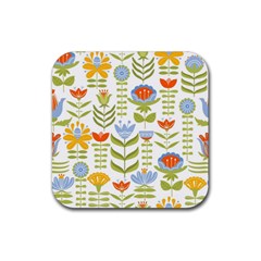 Seamless Pattern With Various Flowers Leaves Folk Motif Rubber Coaster (square)  by BangZart