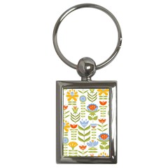 Seamless Pattern With Various Flowers Leaves Folk Motif Key Chain (rectangle)