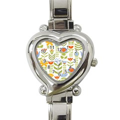 Seamless Pattern With Various Flowers Leaves Folk Motif Heart Italian Charm Watch by BangZart