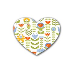 Seamless Pattern With Various Flowers Leaves Folk Motif Heart Coaster (4 Pack)  by BangZart