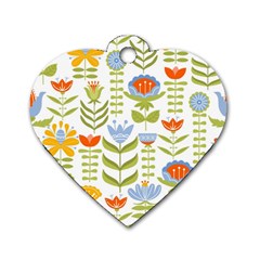 Seamless Pattern With Various Flowers Leaves Folk Motif Dog Tag Heart (two Sides) by BangZart