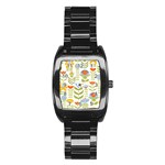 Seamless pattern with various flowers leaves folk motif Stainless Steel Barrel Watch Front