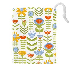 Seamless Pattern With Various Flowers Leaves Folk Motif Drawstring Pouch (5xl) by BangZart