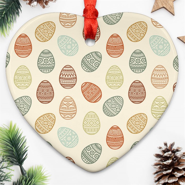 Seamless pattern colorful easter egg flat icons painted traditional style Heart Ornament (Two Sides)