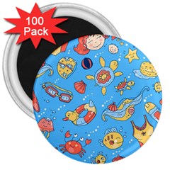 Hand Drawn Seamless Pattern Summer Time 3  Magnets (100 Pack) by BangZart