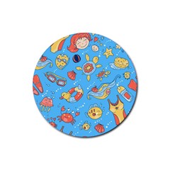 Hand Drawn Seamless Pattern Summer Time Rubber Coaster (round)  by BangZart