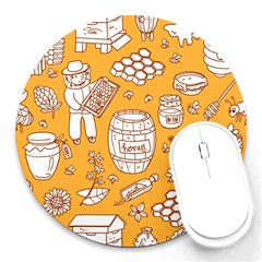 Vector Honey Element Doodle Seamless Pattern With Beehive Beeke Round Mousepads by BangZart