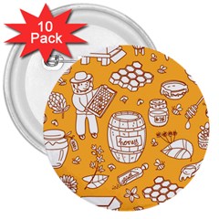 Vector Honey Element Doodle Seamless Pattern With Beehive Beeke 3  Buttons (10 Pack)  by BangZart