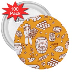 Vector Honey Element Doodle Seamless Pattern With Beehive Beeke 3  Buttons (100 Pack)  by BangZart