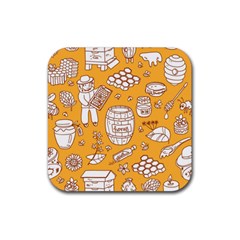 Vector Honey Element Doodle Seamless Pattern With Beehive Beeke Rubber Coaster (square)  by BangZart