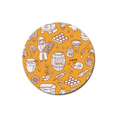 Vector Honey Element Doodle Seamless Pattern With Beehive Beeke Rubber Coaster (round)  by BangZart