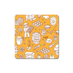 Vector Honey Element Doodle Seamless Pattern With Beehive Beeke Square Magnet by BangZart