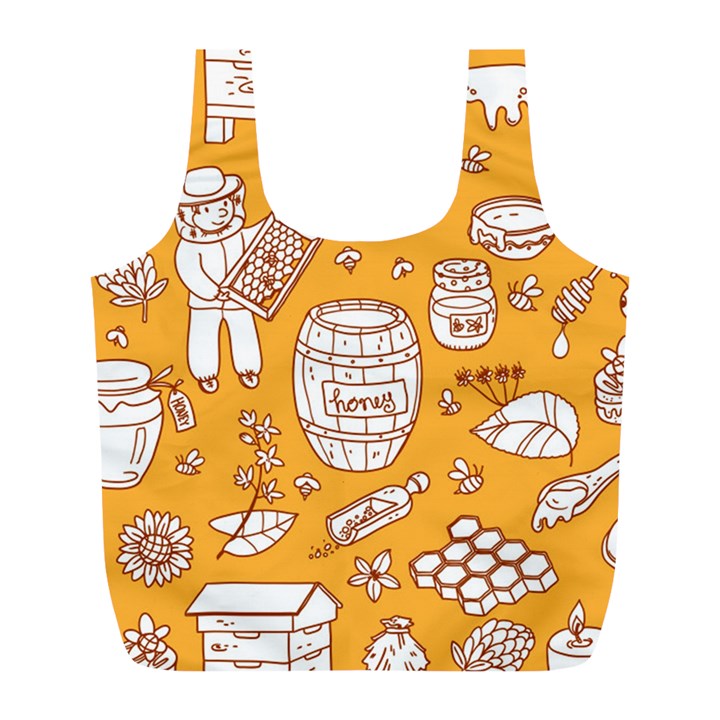 Vector honey element doodle seamless pattern with beehive beeke Full Print Recycle Bag (L)