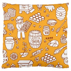 Vector Honey Element Doodle Seamless Pattern With Beehive Beeke Large Flano Cushion Case (one Side)