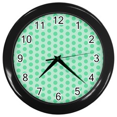 Polka Dots Mint Green, Pastel Colors, Retro, Vintage Pattern Wall Clock (black) by Casemiro